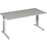 geramöbel Flex Schreibtisch lichtgrau rechteckig, C-Fuß-Gestell silber 160,0 x 80,0 cm von geramöbel