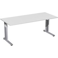 geramöbel Flex Schreibtisch lichtgrau rechteckig, C-Fuß-Gestell silber 180,0 x 80,0 cm von geramöbel