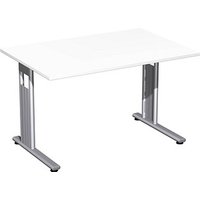 geramöbel Flex Schreibtisch weiß rechteckig, C-Fuß-Gestell silber 120,0 x 80,0 cm von geramöbel