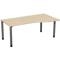 geramöbel Flex höhenverstellbarer Schreibtisch ahorn, anthrazit Trapezform, 4-Fuß-Gestell grau 180,0 x 80,0/100,0 cm von geramöbel