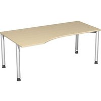geramöbel Flex höhenverstellbarer Schreibtisch ahorn, silber Trapezform, 4-Fuß-Gestell ahorn 180,0 x 80,0/100,0 cm von geramöbel