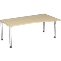 geramöbel Flex höhenverstellbarer Schreibtisch ahorn, silber Trapezform, 4-Fuß-Gestell silber 180,0 x 80,0/100,0 cm von geramöbel