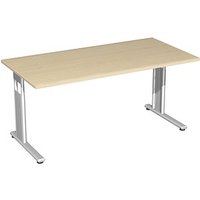 geramöbel Flex höhenverstellbarer Schreibtisch ahorn rechteckig, C-Fuß-Gestell silber 160,0 x 80,0 cm von geramöbel