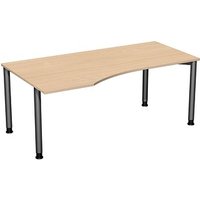 geramöbel Flex höhenverstellbarer Schreibtisch buche, anthrazit Trapezform, 4-Fuß-Gestell grau 180,0 x 80,0/100,0 cm von geramöbel