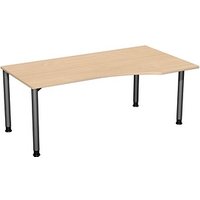 geramöbel Flex höhenverstellbarer Schreibtisch buche, anthrazit Trapezform, 4-Fuß-Gestell grau 180,0 x 80,0/100,0 cm von geramöbel