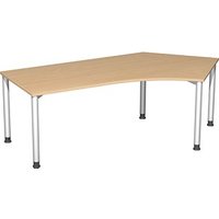 geramöbel Flex höhenverstellbarer Schreibtisch buche, silber L-Form, 5-Fuß-Gestell silber 216,6 x 113,0 cm von geramöbel