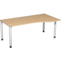 geramöbel Flex höhenverstellbarer Schreibtisch buche, silber Trapezform, 4-Fuß-Gestell silber 180,0 x 80,0/100,0 cm von geramöbel