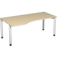 geramöbel Flex höhenverstellbarer Schreibtisch buche, silber Trapezform, 4-Fuß-Gestell silber 180,0 x 80,0/100,0 cm von geramöbel