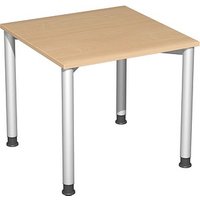 geramöbel Flex höhenverstellbarer Schreibtisch buche, silber rechteckig, 4-Fuß-Gestell silber 80,0 x 180,0 cm von geramöbel