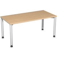 geramöbel Flex höhenverstellbarer Schreibtisch buche, silber rechteckig, 4-Fuß-Gestell silber 160,0 x 80,0 cm von geramöbel