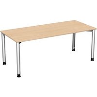 geramöbel Flex höhenverstellbarer Schreibtisch buche, silber rechteckig, 4-Fuß-Gestell silber 180,0 x 80,0 cm von geramöbel