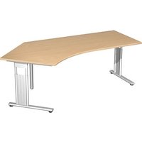 geramöbel Flex höhenverstellbarer Schreibtisch buche L-Form, C-Fuß-Gestell silber 216,6 x 113,0 cm von geramöbel