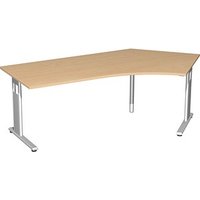 geramöbel Flex höhenverstellbarer Schreibtisch buche L-Form, C-Fuß-Gestell silber 216,6 x 113,0 cm von geramöbel