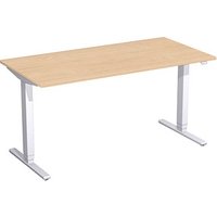 geramöbel Flex höhenverstellbarer Schreibtisch buche rechteckig T-Fuß-Gestell silber 160,0 x 80,0 cm von geramöbel