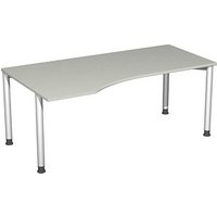 geramöbel Flex höhenverstellbarer Schreibtisch lichtgrau, silber Trapezform, 4-Fuß-Gestell silber 180,0 x 80,0/100,0 cm von geramöbel