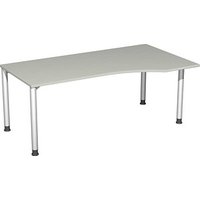 geramöbel Flex höhenverstellbarer Schreibtisch lichtgrau, silber Trapezform, 4-Fuß-Gestell silber 180,0 x 80,0/100,0 cm von geramöbel