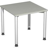 geramöbel Flex höhenverstellbarer Schreibtisch lichtgrau, silber rechteckig, 4-Fuß-Gestell silber 80,0 x 80,0 cm von geramöbel