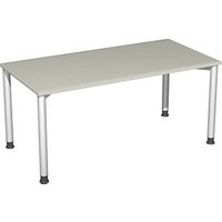 geramöbel Flex höhenverstellbarer Schreibtisch lichtgrau, silber rechteckig, 4-Fuß-Gestell grau 160,0 x 80,0 cm von geramöbel