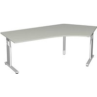 geramöbel Flex höhenverstellbarer Schreibtisch lichtgrau L-Form, C-Fuß-Gestell silber 216,6 x 113,0 cm von geramöbel