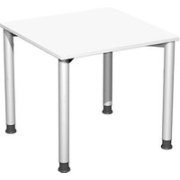 geramöbel Flex höhenverstellbarer Schreibtisch weiß, silber rechteckig, 4-Fuß-Gestell silber 80,0 x 180,0 cm von geramöbel