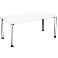 geramöbel Flex höhenverstellbarer Schreibtisch weiß, silber rechteckig 4-Fuß-Gestell silber 160,0 x 80,0 cm von geramöbel