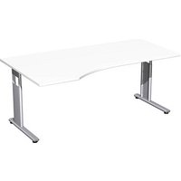 geramöbel Flex höhenverstellbarer Schreibtisch weiß Trapezform, C-Fuß-Gestell silber 180,0 x 80,0/100,0 cm von geramöbel