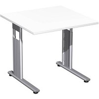 geramöbel Flex höhenverstellbarer Schreibtisch weiß quadratisch, C-Fuß-Gestell silber 80,0 x 80,0 cm von geramöbel