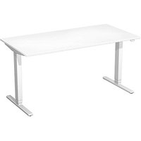 geramöbel Flex elektrisch höhenverstellbarer Schreibtisch weiß rechteckig, T-Fuß-Gestell silber 160,0 x 80,0 cm von geramöbel