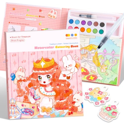 gesboole coloring book Wasser-Malbuch für Kinder ab 3–8 Jahren – Kreatives Aquarell-Malset zum Basteln & Lernen, Pädagogisches Spielzeug und Geschenkidee für Jungen & Mädchen-Prinzessin von gesboole
