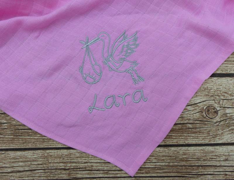 Spucktuch Mit Namen Xl Storch Babyrosa Pucktuch Babydecke von geschenkelibelle