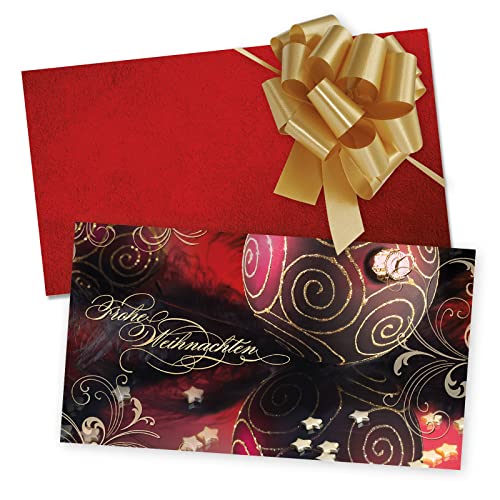 GESCHENKGUTSCHEINcom 10 Stk. Gutscheine mit Umschlag und Schleife. Geschenkgutscheine für Weihnachten. Weihnachtsmotiv. X1270 von geschenkgutschein.com