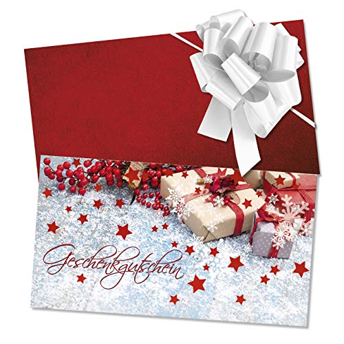 GESCHENKGUTSCHEINcom 10 Stk. Gutscheine mit Umschlag und Schleife. Geschenkgutscheine für Weihnachten. Weihnachtsmotiv. X1298 von geschenkgutschein.com