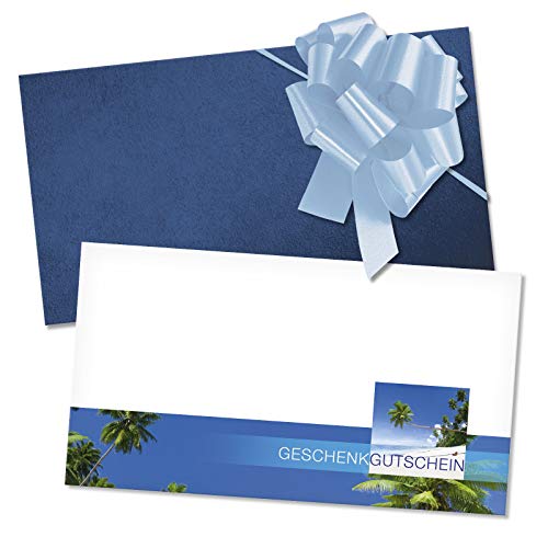 10 Gutscheinkarten + 10 Kuverts + 10 Schleifen. Vorderseite glänzend. Geschenkgutscheine für Reisebüro. geschenkgutschein gmbh. R1218 von GESCHENKGUTSCHEINcom by POS-HAUER