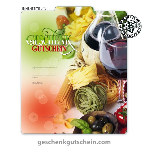 10 Stk. Premium Geschenkgutscheine Gutscheine zum Falten "Multicolor" für Italienische Restaurants, Pasta G238 pos-hauer von geschenkgutschein.com