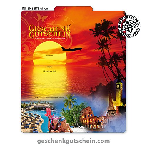 10 Stk. Premium Geschenkgutscheine Gutscheine zum Falten "Multicolor" für Reisebüros, Tourismus R216 pos-hauer von geschenkgutschein.com