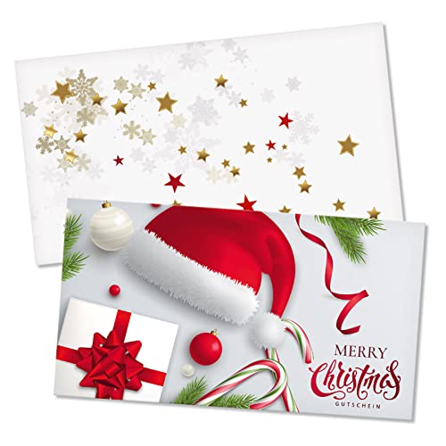 GESCHENKGUTSCHEINcom 10 Stk. Geschenkgutscheine mit Umschlag. Blanko-Gutscheine zum selber Ausfüllen für Weihnachten. Weihnachtsgutscheine. X12022 von GESCHENKGUTSCHEINcom by POS-HAUER