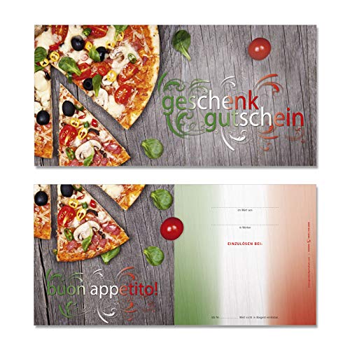 GESCHENKGUTSCHEINcom Geschenkgutscheine für DIN-Lang Kuverts (100 Stk.) für Italienisches Restaurant Pizzeria Gastronomie. G92000 von GESCHENKGUTSCHEINcom by POS-HAUER