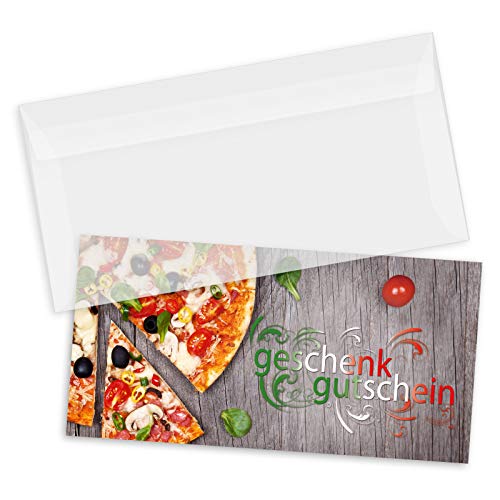 100 hochwertige Gutscheinkarten + 100 Kuverts DIN-Lang. Gutscheine für Italienische Restaurants. Vorderseite hochglänzend. G92000 von geschenkgutschein.com