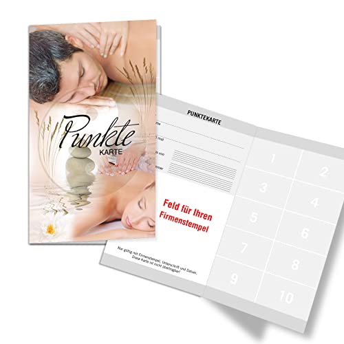 200 Punktekarten/Abokarten mit 10 Feldern, für Massagepraxis Massage Massageinstitut. Praktisches Scheckkartenformat. Außenseiten glänzend. MA453 von geschenkgutschein.com