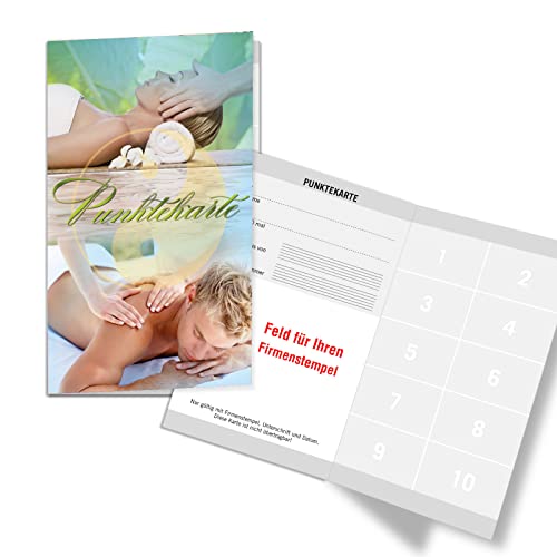 200 Punktekarten/Abokarten mit 10 Feldern, für Massagepraxis Massage Massageinstitut. Praktisches Scheckkartenformat. Außenseiten glänzend. MA454 von geschenkgutschein.com