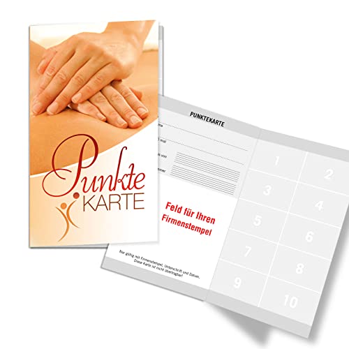 200 Punktekarten/Abokarten mit 10 Feldern, für Massagepraxis Massage Massageinstitut. Praktisches Scheckkartenformat. Außenseiten glänzend. MA464 von geschenkgutschein.com