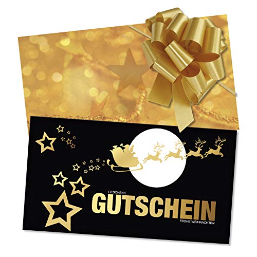 GESCHENKGUTSCHEINcom 25 Stk. Gutscheine mit Kuvert und Schleife. Geschenkgutschein-Vordrucke für Weihnachten für Unternehmen. X1278 von geschenkgutschein.com