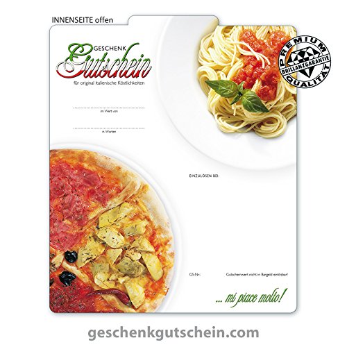 50 Stk. Premium Geschenkgutscheine Gutscheine zum Falten "Multicolor" für Italienische Restaurants, Pizza & Pasta G204 pos-hauer von geschenkgutschein.com