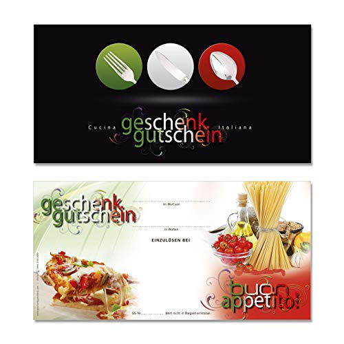 GESCHENKGUTSCHEINcom Gutscheine für DIN-Lang Kuverts (50 Stk.) für Italienisches Restaurant Pizzeria Gastronomie. G9235 von GESCHENKGUTSCHEINcom by POS-HAUER