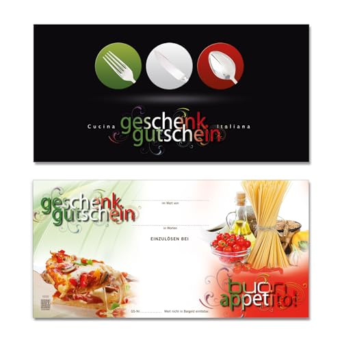 GESCHENKGUTSCHEINcom by POS-HAUER. 50 Gutscheine. Blanko zum Selbstausfüllen. Für Italienisches Restaurants. Pizzagutschein. von GESCHENKGUTSCHEINcom by POS-HAUER