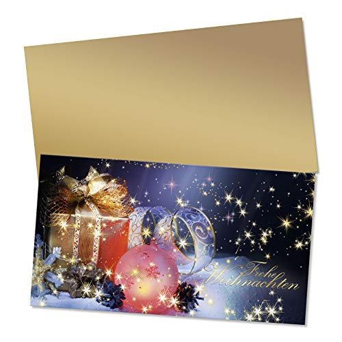 50 hochwertige Gutscheinkarten + 50 Kuverts. Geschenkgutscheine für Weihnachten. Weihnachtsmotiv für Kunden. Vorderseite hochglänzend. X1214 von geschenkgutschein.com