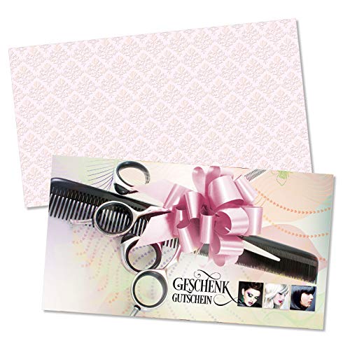 GESCHENKGUTSCHEINcom 50 Stk. Geschenkgutscheine mit Kuvert. Blanko-Gutscheine für Coiffeure Haarstudios Friseursalons. K1267 von GESCHENKGUTSCHEINcom by POS-HAUER