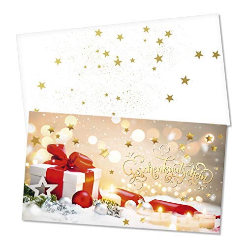 GESCHENKGUTSCHEINcom 50 Stk. Geschenkgutscheine mit Kuvert. Blanko-Gutscheine für Weihnachten für Firmen. X12004 von GESCHENKGUTSCHEINcom by POS-HAUER