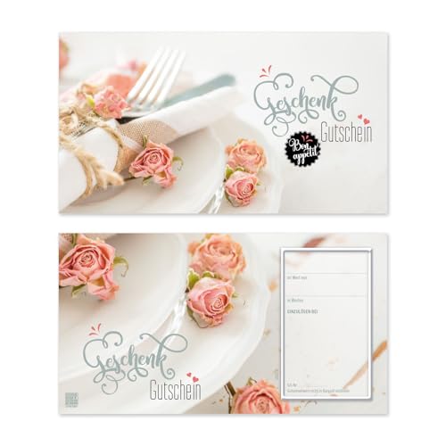 GESCHENKGUTSCHEINcom 50 Stk. Gutscheine für Unternehmen. Gutscheinkarten für Restaurant Gasthaus Gastronomie mit glänzender Vorderseite. G12023 von GESCHENKGUTSCHEINcom by POS-HAUER