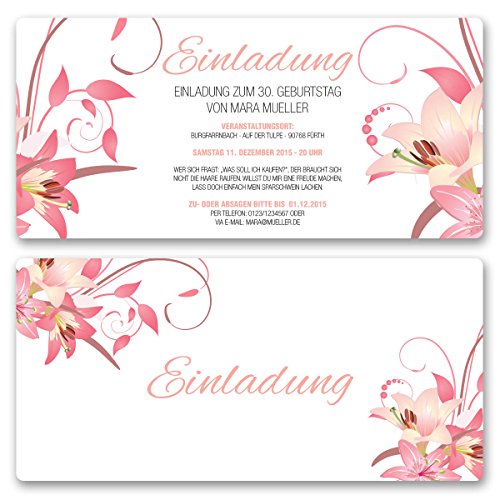(10 x) Einladungskarten Geburtstag Blumen Geburtstagseinladungen Karte Einladungen von gestaltenlassen.com